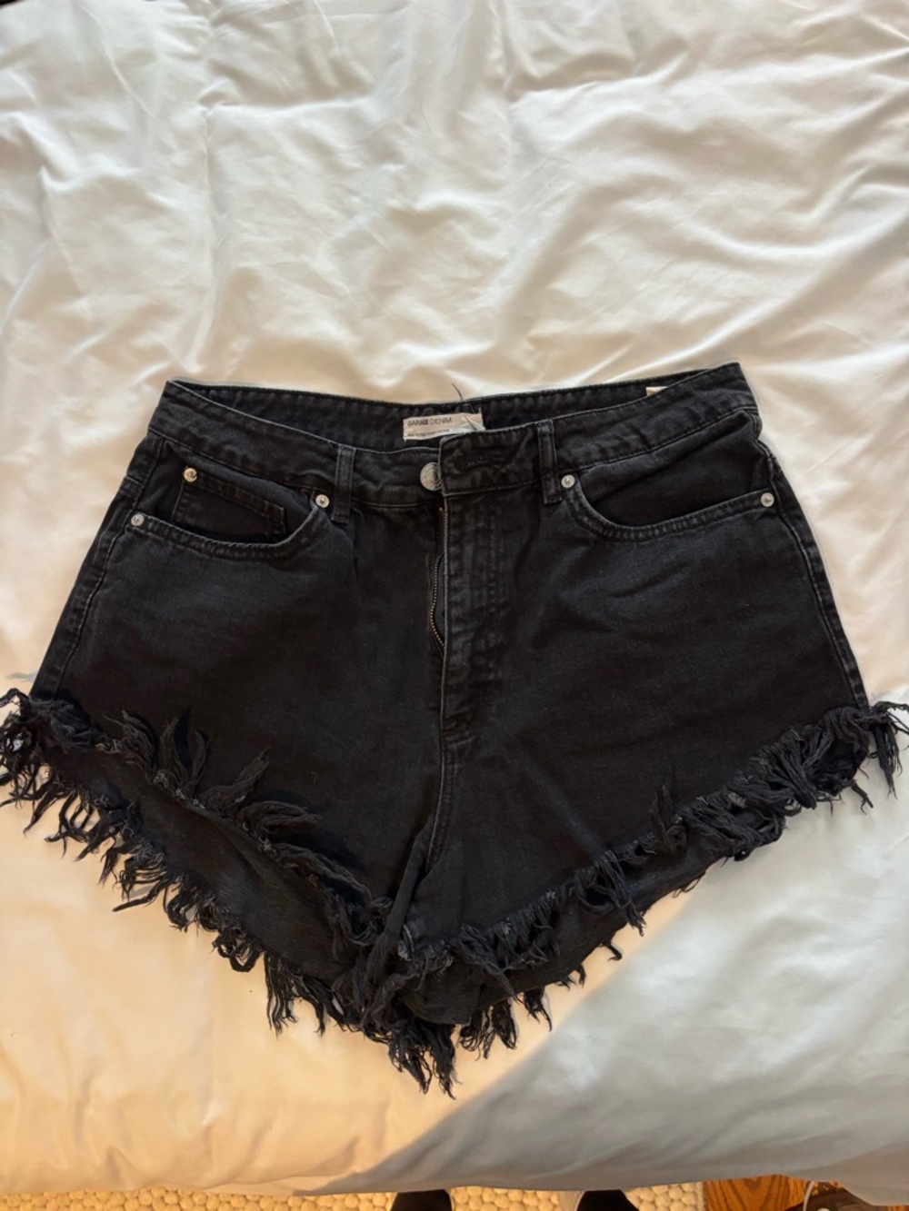 Garage Black Frayed Hem Denim Shorts